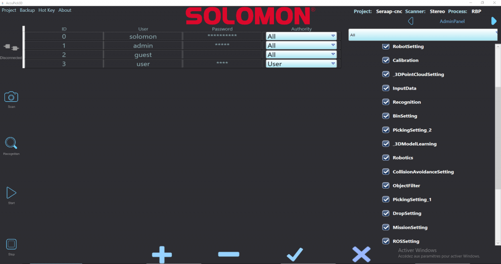 AccuPick 3D V3 : gestion des droits utilisateurs